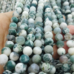 AB0695 Frosted Matte Tree Agate Beads,Matt White Green Semiprecious Stone Beads