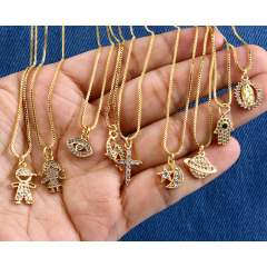 NZ1097 Dainty Mini CZ Micro Pave Charm Necklace Gold Women Jewelry Diamond Cross Heart Pendant Chain Necklace,