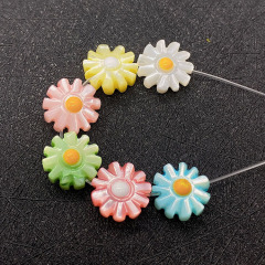 SP4231 Carved Rainbow Multi Colored Pink Yellow Green Blue White Freshwater shell Daisy Flower Sunflower Beads