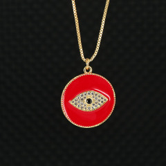 NZ1122 New Chic Dainty Gold Rainbow CZ Diamond with Enameled Evil Turkish Eye Charm Necklace Jewelry for Women