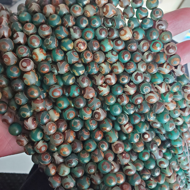 ABT0681 Newest green brown Tibetan agate stone beads,eye design Tibetan Dzi beads