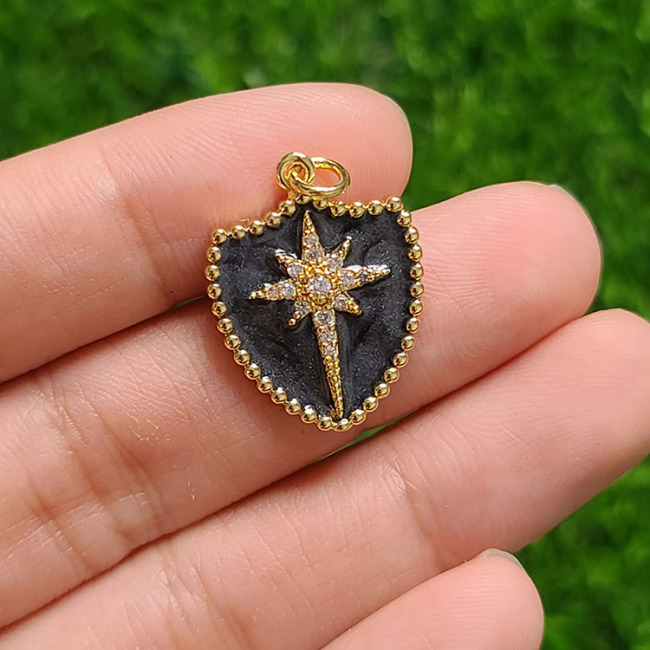 CZ8399 Gold Plated Micro Pave CZ North Star on enamel shield Shape charms Pendant gift for lady