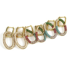 EC1648  CZ micro pave latchback huggies earrings,multicolor oval teardrop hoop huggie earrings jewelry for women