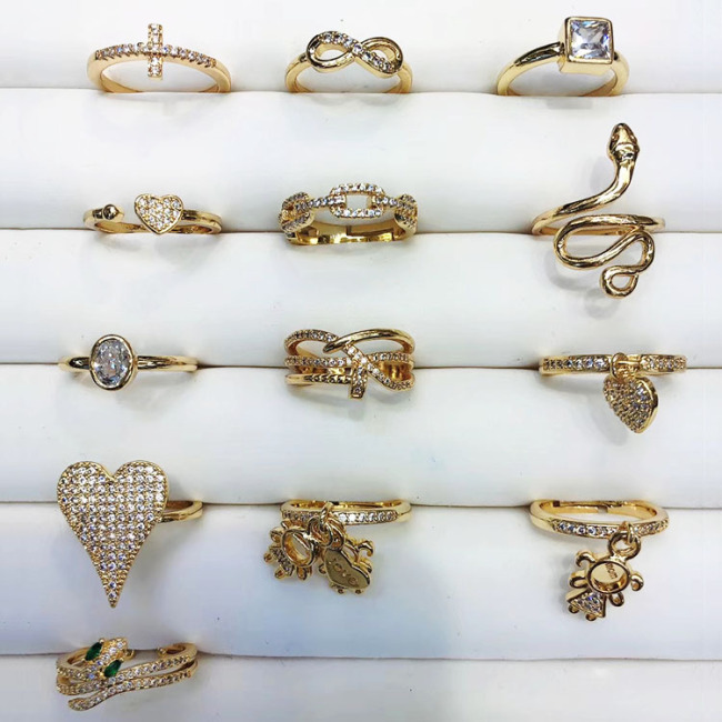 RM1118 Chic Dainty Bling Crystal Cubic Zirconia CZ Micro Pave Rings Women Rings CZ paved 18k Gold Plated Rings for Ladies