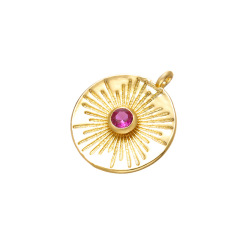 CZ8070 High Quality Rose Gold Fuchsia CZ Micro Pave Round Pendant, Roundel Disc Micro Pave Charm for Jewelry Making
