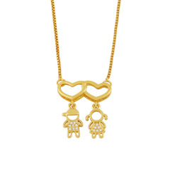 NZ1322 Fashion 18K Gold CZ diamond Cubic Zirconia Boy and Girl Love Pendant Necklaces jewelry gift for lady
