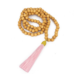 NW1011 Fashion cheap wooden wood beaded Silk Tassel Necklace for Women