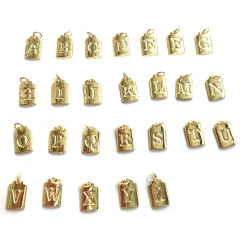 JS1514 New Shiny 18K Gold Plated Letter Initial Rectangle Medal Charm Pendants for Necklace