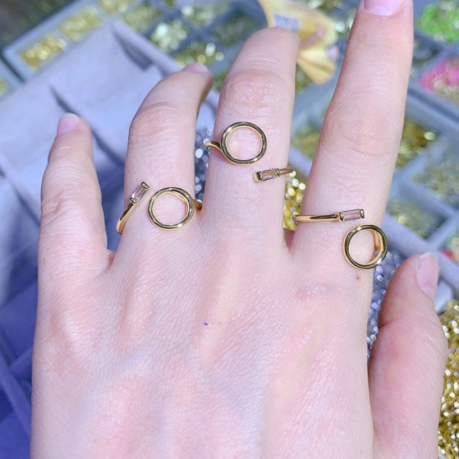 RM1169 Chic Dainty Bling Crystal Cubic Zirconia CZ paved 18k Gold Diamond Cuban Chain Everyday Finger Rings for Ladies Women