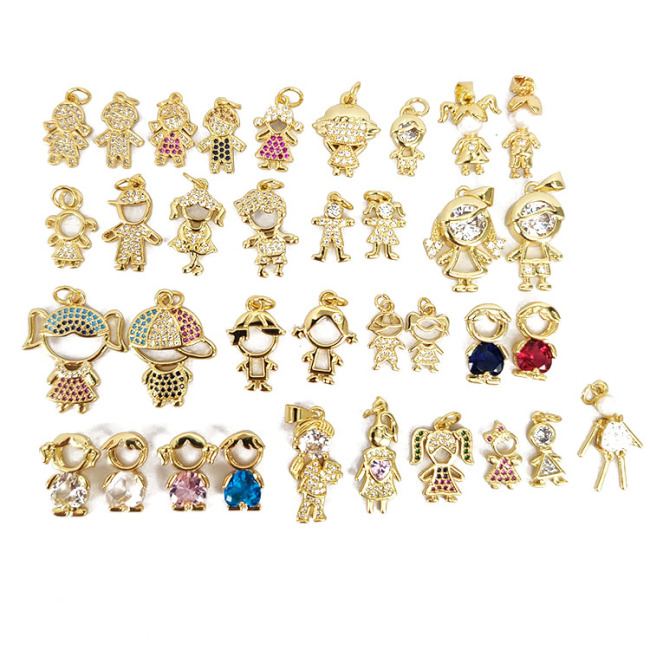 CZ7290 New Small Gold CZ Micro Pave Little Girls and Boys Child Children Kids Charm Pendants for Kid Jewelry Craft Supplies