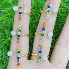 RM1406 New Chic CZ Paved Multi Colored Colorful Rainbow and White Pearl Rings for Ladies