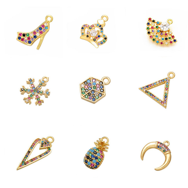 CZ7750 Dainty Mini Gold Rainbow CZ Micro Pave Crescent Geometric Charm Pendants for Bracelet Charm