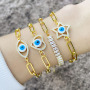 BC1387 New Design Gold CZ Paved Enamel Turkish Evil Eyes Wish Protection Bracelet with Paperclip Chain