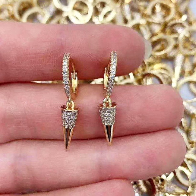 EC1611 Popular Chic Dainty Gold Zircon CZ Micro Hoops with Spike Charm Huggie Earring
