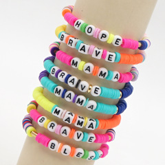BP1017 Colorful Polymer Clay Beads Letter Charms Bracelet,Love Kissed Sun Beach Words Heishi Beads Bracelet