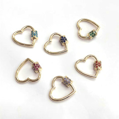 CZ7915 Rainbow CZ Micro Pave Heart Screw Clasp, Gold Plated Heart Shape Carabiner Clasp Buckle Lock