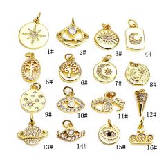CZ8292 wholesale tiny CZ brass charm evil eyes & crown, jewelry findings copper circle pendant for women's necklace CZ8292 wholesale tiny CZ brass charm evil eyes & crown, jewelry findings copper circle pendant for women's necklace