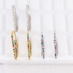 EC1488 Womans Fashion Boho Style CZ Piercing Earrings, Women's CZ Paper Clip Earring,Dainty Micro Pave Paperclip Earring