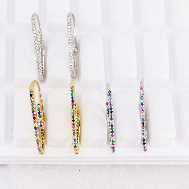 EC1488 Womans Fashion Boho Style CZ Piercing Earrings, Women's CZ Paper Clip Earring,Dainty Micro Pave Paperclip Earring