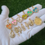 CZ8494 Dainty CZ Micro Pave Jewelry Charms 18k Gold CZ Paved Enamel Heart Lock and Key Saint Benedict Charm Pendants