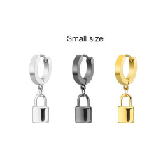 ES1048 High Quality Unisex Gold Plated 316L Surgical Stainless Steel Lock Charm Hoop Huggie Earrings for Women Men