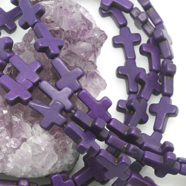TB0159 Mixed Color Howlite Turquoise Cross Beads