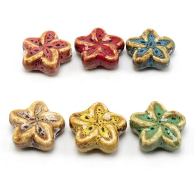 CC1843 Vintage Flower Shape Ceramic Beads, Handmade Pottery, Chinese Porcelain Beads for Jewellery Making