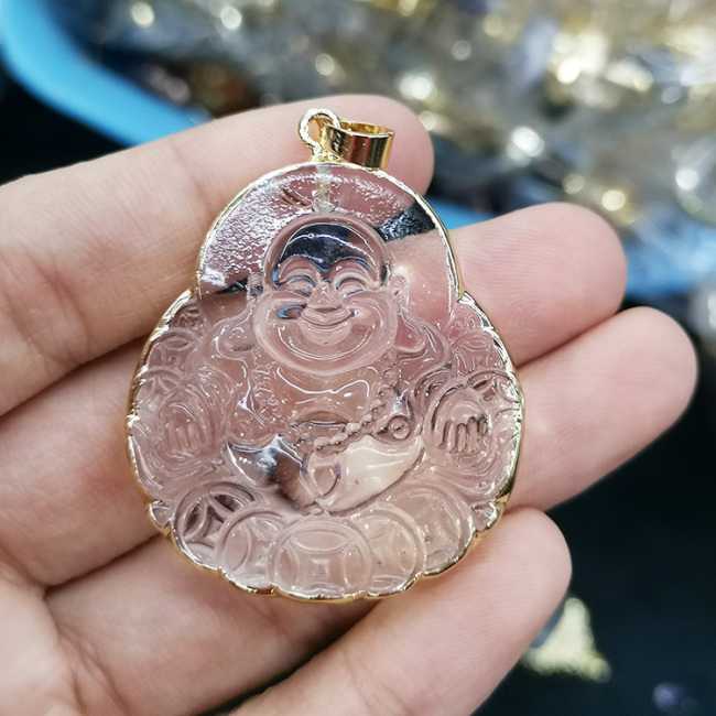 JF7338 Gold Plated Crystal Glass buddha head charm pendants,religious buddhist pendants