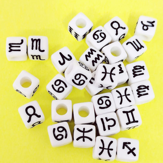 SB6284 Wholesale White Black Acrylic Square horoscope astrology Zodiac Box Cube Jewelry Beads