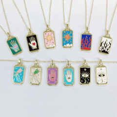 NM1250 18k Gold Plated Enamel Tarot Card Necklace,Star strength Sun Moon Symbolic Necklace Tarot Card Jewelry Mystic Jewelry