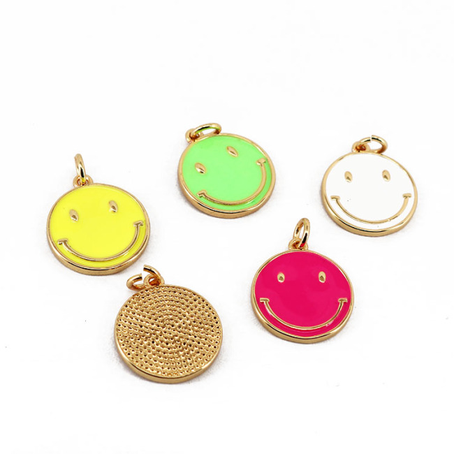 JS1530 Gold Plated Enamel Neon Smiley Smile Face Charm Pendants for Bracelet Necklace Earring Making Supplies