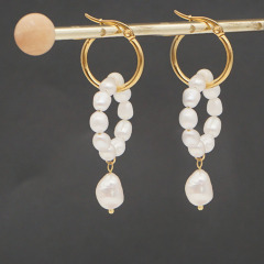 EP1005 fashion stainless steel pearl women hoop earring ,trendy freshwater pearl ladies earring