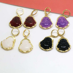 EN1040 18k Gold Plated Jade Stone Laughing Buddha Huggie Hoop Earrings Spiritual Earrings EN1040 18k Gold Plated Jade Stone Laughing Buddha Huggie Hoop Earrings Spiritual Earrings