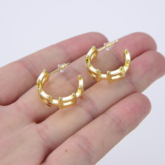 Wholesale Fashion 18K Gold Plated Brass Ear Jewelry Hoop Studs Simple Earring