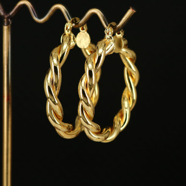 EM1156 Large Bohemian Bold 18k Gold  PlatedTwisted Hoop Earrings, Bolo Chunky Circle Earrings, Gold Statement Hoops for Women
