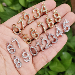 CZ8114 Dainty CZ micro pave digital number Digit charm pendant ,cubic zirconia pave brass charm pendant
