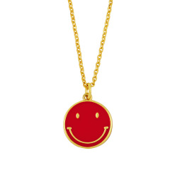 NM1055 2021 Fashion Popular Jewelry Gold Plated Enamel Smile Happy Face Smiley Pendant Stainless Steel Chain Necklace Jewelry