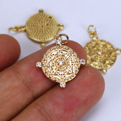 CZ8102 High Quality Gold CZ Micro Pave Snake Triangle Pendant, Roundel Disc Micro Pave Charm for Jewelry Making