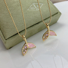 NZ1305 Fashion Pink Shell mermaid Whale tail Necklace, Ocean Beach jewellery, Mermaid Tail Fish Dolphin Tail NecklacePendant N