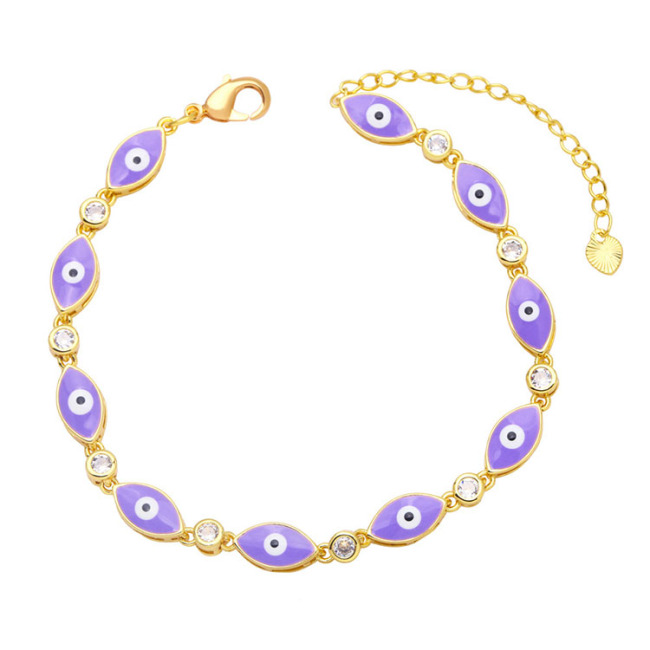 BC1393 Dainty 18k Gold Plated Enamel Multi Colored Evil Eyes & With CZ Spiritual Chain Good Luck bracelets