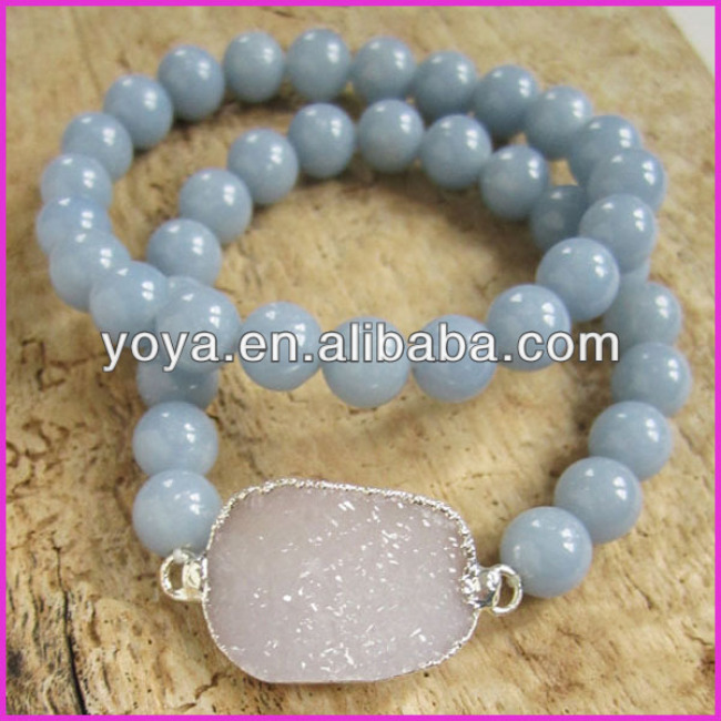 BRH1221 Hot sale aquamarine beaded druzy bracelet set