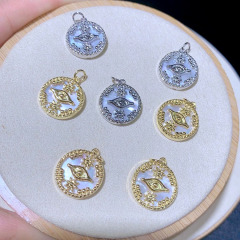 CZ8121Dainty White Shell cz micro pave Disc charm Pendants, Zircon Paved Star Crescent Heart, Cross ,Smile,Girls Mary Charms