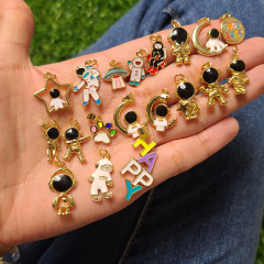 JS1634 18K Gold Plated brass enamel Black White People Astronaut Spacemen Charm, rocketman charms Pendants