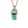 NZ1300  Fashion Small Cute 18k Gold Enamel Evil Eyes Flip Flop Slipper Pendant Stainless Steel Chain Necklace for Women