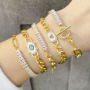 BC1386 18K Gold Plated Half Curb Chain Half CZ Cubic Zirconia Baguette Tennis Toggle Bracelets