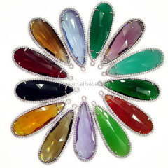 JF6732 Wholesale cz diamond pave cut faceted crystal glass bezel teardrop pendants JF6732 Wholesale cz diamond pave cut faceted crystal glass bezel teardrop pendants