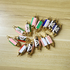 JF8721 Enamel Neon Rainbow Colorful 18K Gold LOVE Hexagon Barrel Tube Spacer Connector for Jewelry Making
