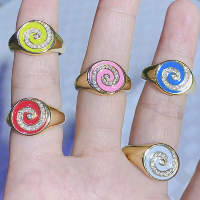 RM1325 Fashion CZ paved 18k Gold Plated Diamond Cubic Zirconia CZ Paved Crescent Moon and Star on Enamel Neon Rainbow Round Ring