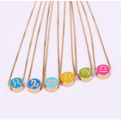 18k gold IP plated stainless steel box chain enamel zodiac necklace