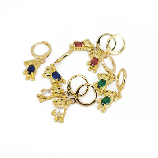 EM1289 Fashion Dainty Minimalist Gold Multicolor Women Zircon CZ Cute Bear Huggie Hoop Earring For Ladies
